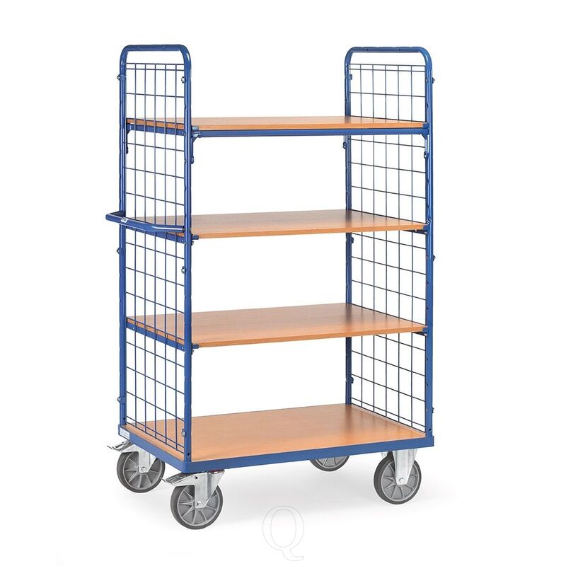 Etagewagen, transportwagen 1000x700x1800 mm (lxbxh) 600 kg met 4 etages en 2 draadgaaswanden