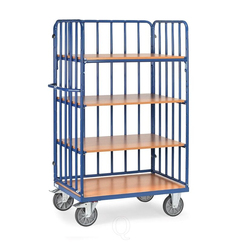Etagewagen, transportwagen 1200x800x1800 mm (lxbxh) 600 kg met 4 etages en 3 wanden met spijlen