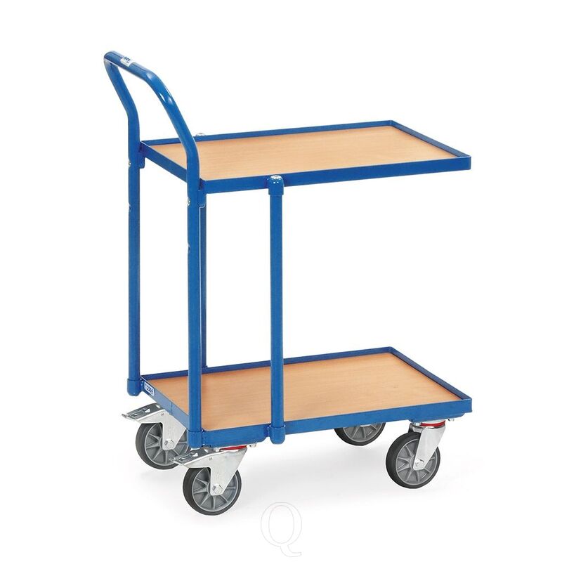 Eurobakken rolplateau 250 kg met 2 houten etages en duwbeugel 605x405