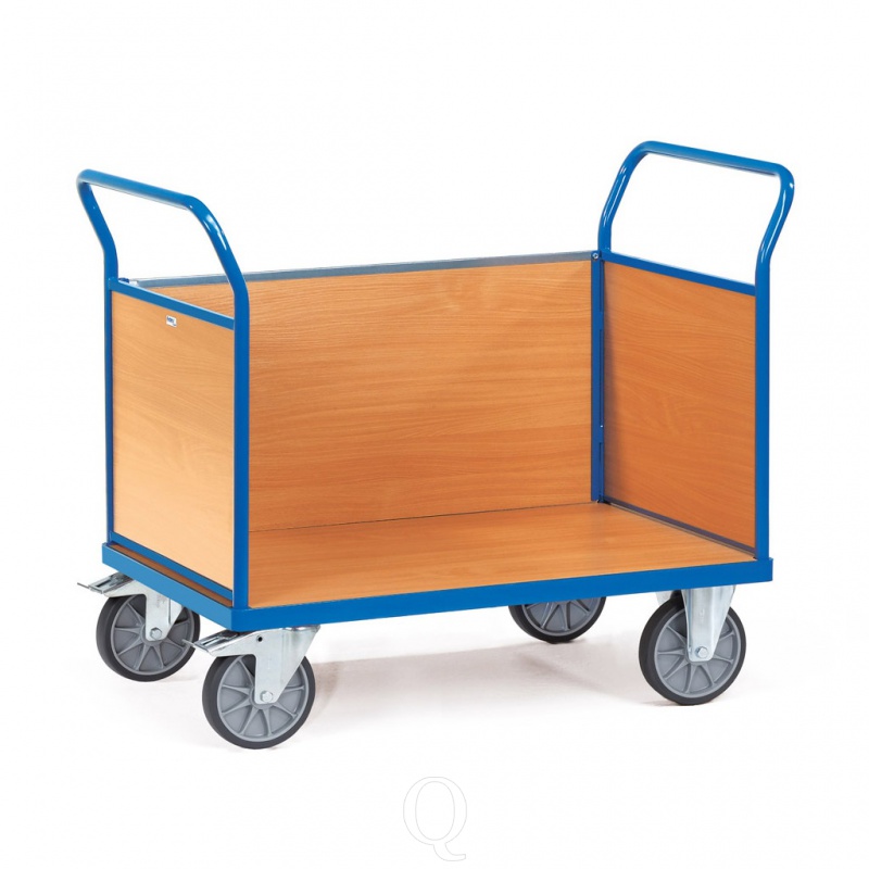 Plateauwagen, transportwagen 500 kg met 3 houten wanden 850x500