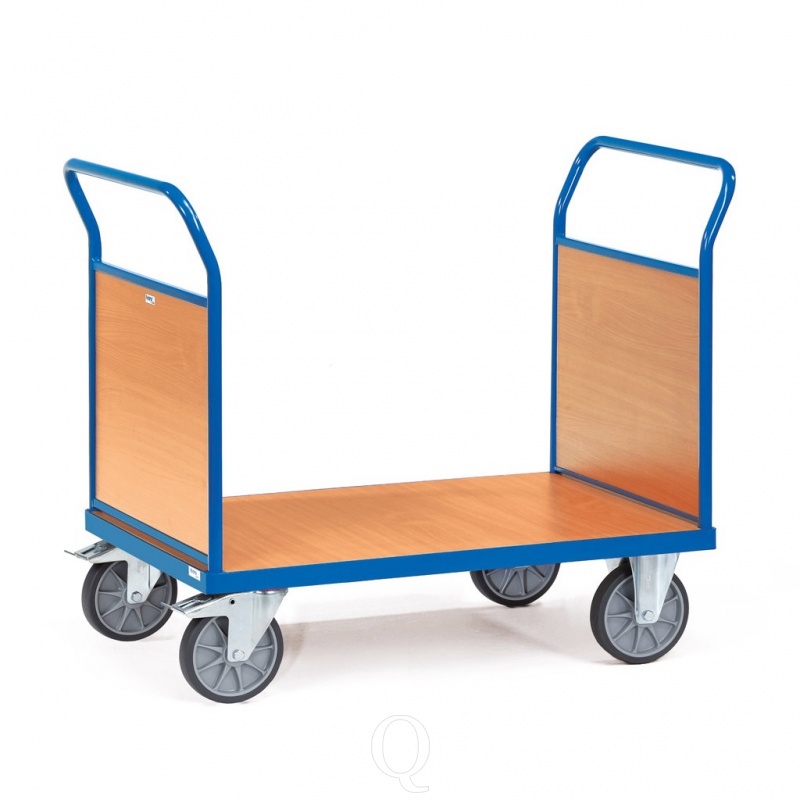 Plateauwagen, transportwagen 600 kg met 2 houten wanden 1000x700