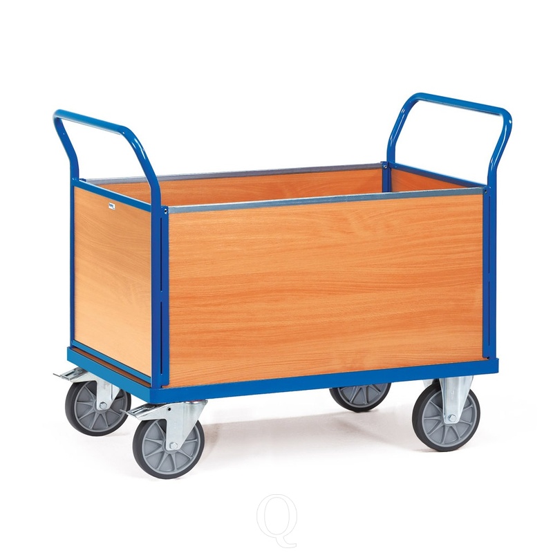 Plateauwagen, transportwagen 500 kg met 4 houten wanden 850x500