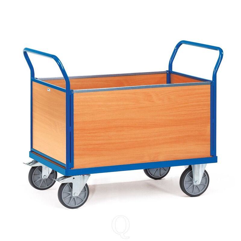 Plateauwagen, transportwagen 600 kg met 4 houten wanden 1000x600