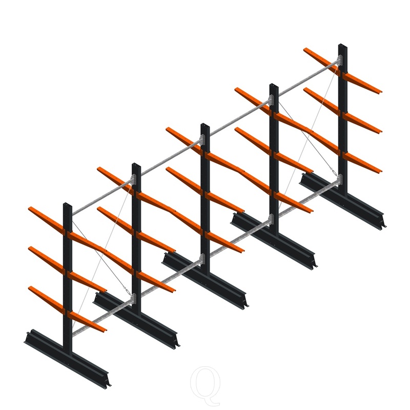Voordeelrij lichte draagarmstelling dubbelzijdig 2000x4100x500 3 niveaus