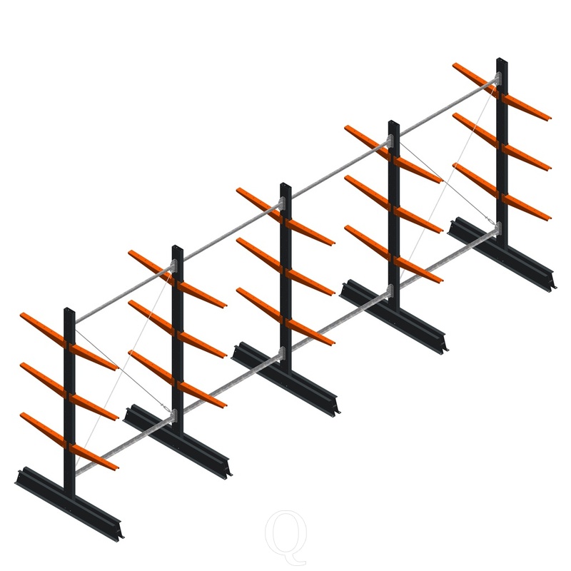 Voordeelrij lichte draagarmstelling dubbelzijdig 2000x5100x500 3 niveaus