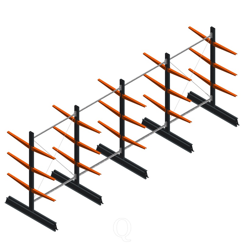 Voordeelrij lichte draagarmstelling dubbelzijdig 2000x5100x600 3 niveaus