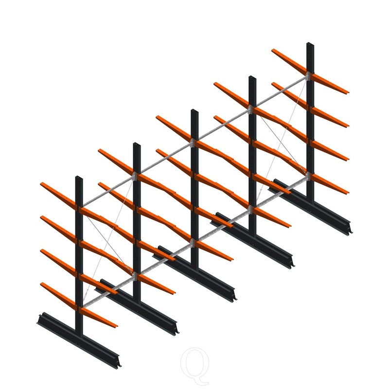Voordeelrij lichte draagarmstelling dubbelzijdig 2500x4100x600 4 niveaus