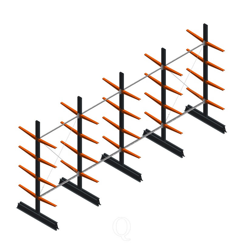 Voordeelrij lichte draagarmstelling dubbelzijdig 2500x5100x500 4 niveaus