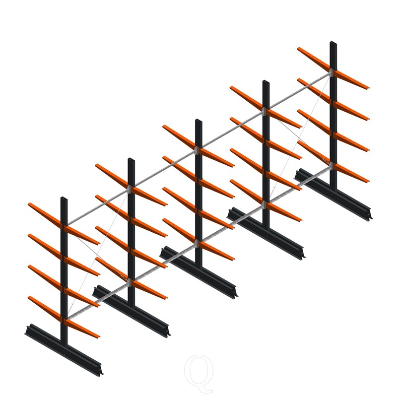Voordeelrij lichte draagarmstelling dubbelzijdig 2500x5100x600 4 niveaus