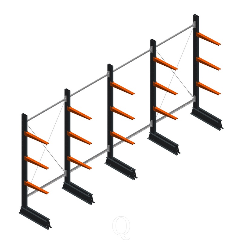 Voordeelrij lichte draagarmstelling enkelzijdig 2000x4100x500 3 niveaus