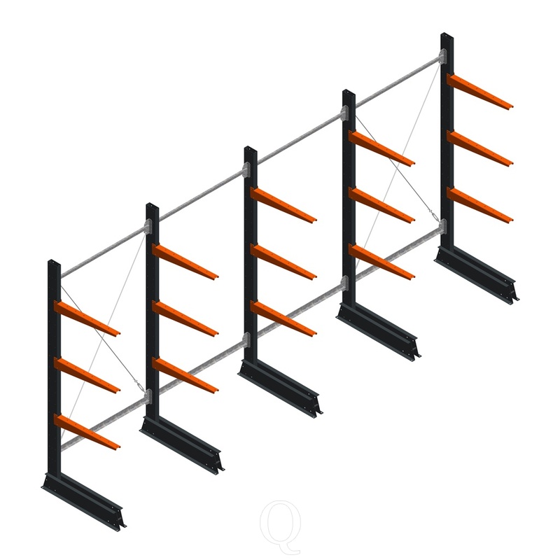 Voordeelrij lichte draagarmstelling enkelzijdig 2000x4100x600 3 niveaus