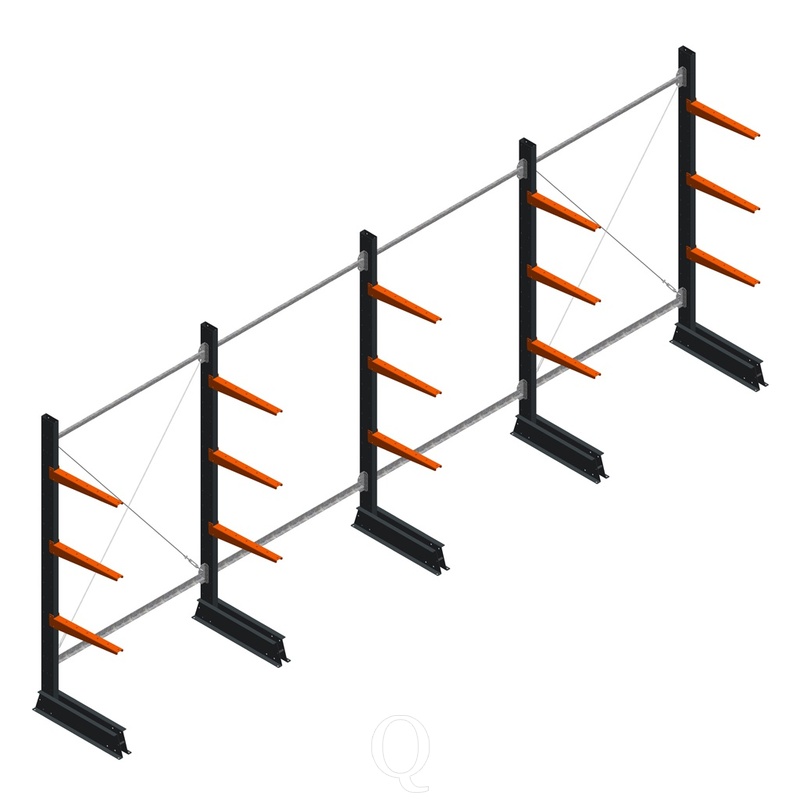 Voordeelrij lichte draagarmstelling enkelzijdig 2000x5100x500 3 niveaus