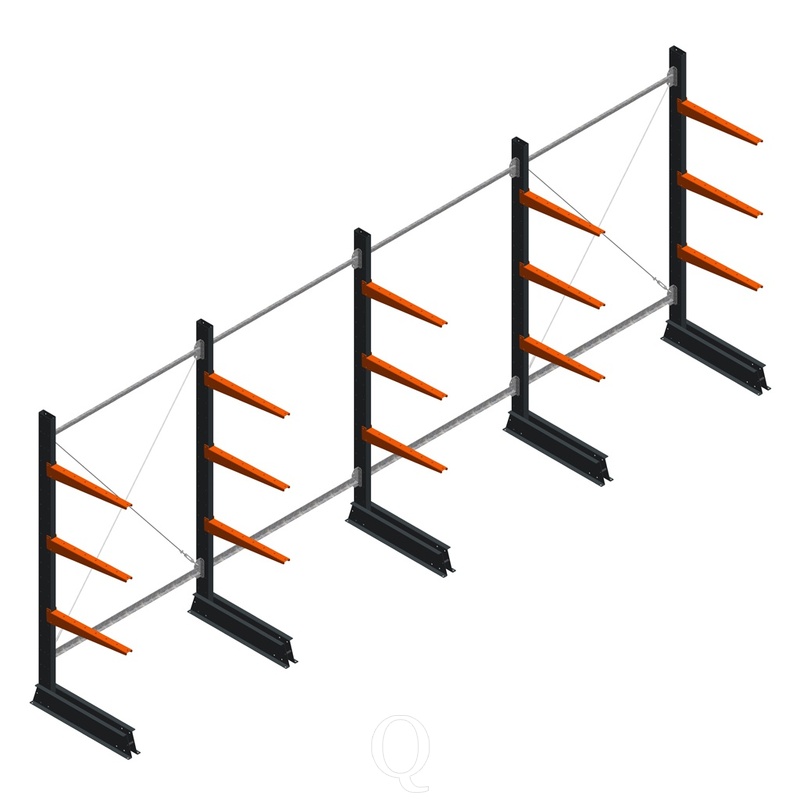 Voordeelrij lichte draagarmstelling enkelzijdig 2000x5100x600 3 niveaus