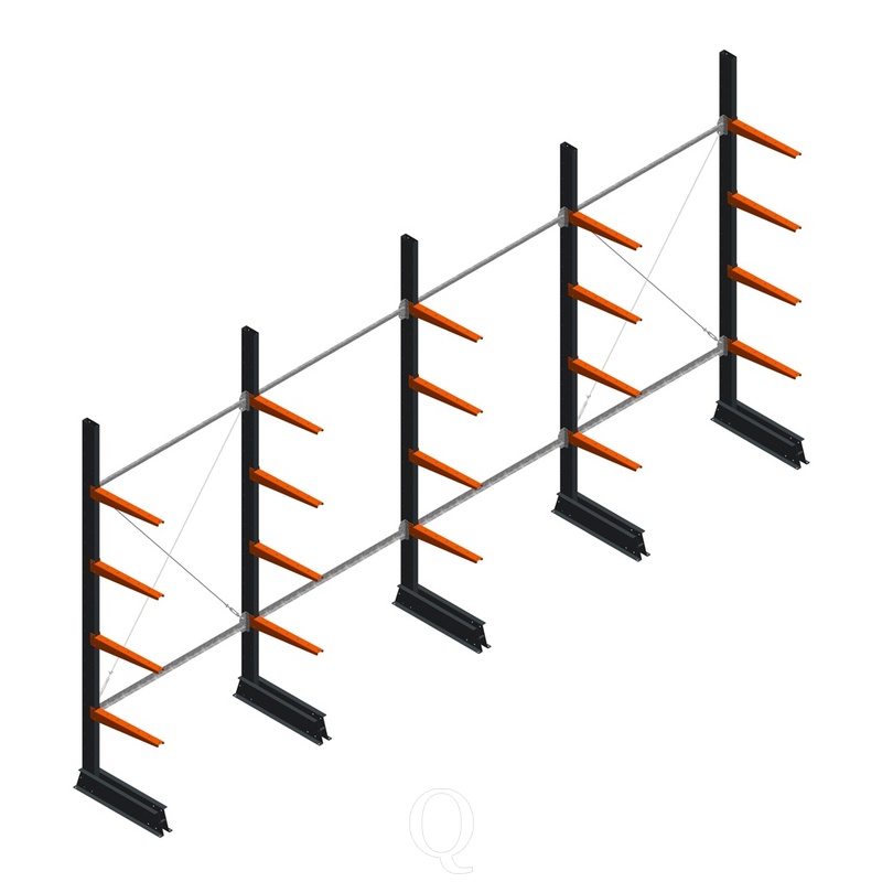 Voordeelrij lichte draagarmstelling enkelzijdig 2500x5100x500 4 niveaus