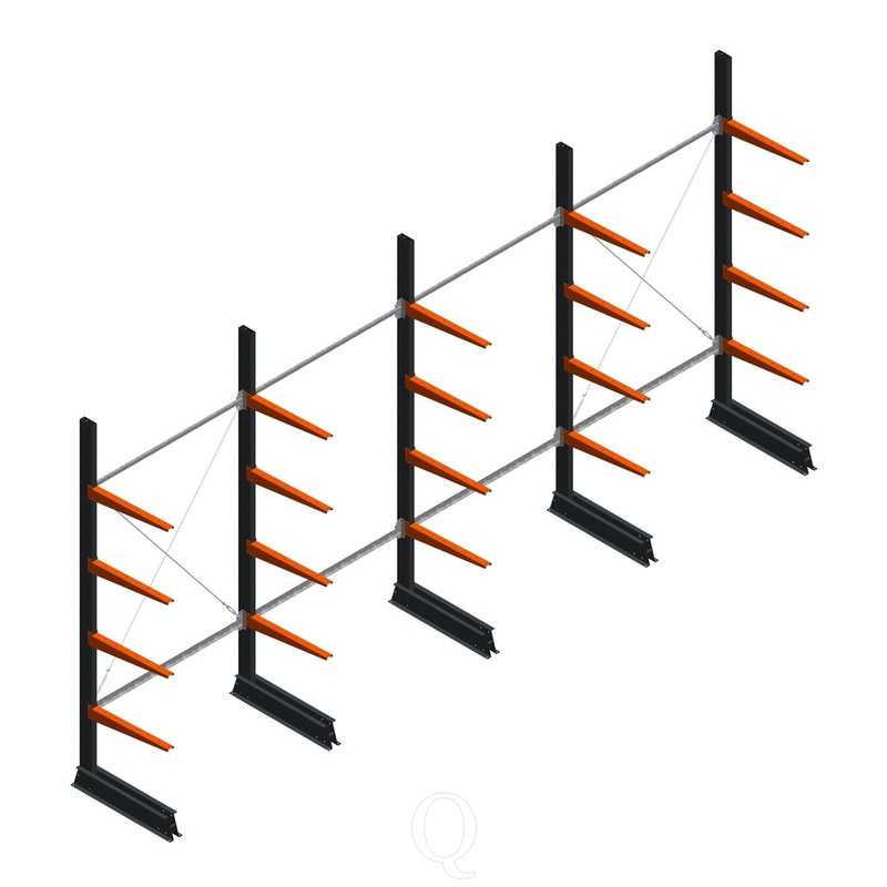 Voordeelrij lichte draagarmstelling enkelzijdig 2500x5100x600 4 niveaus