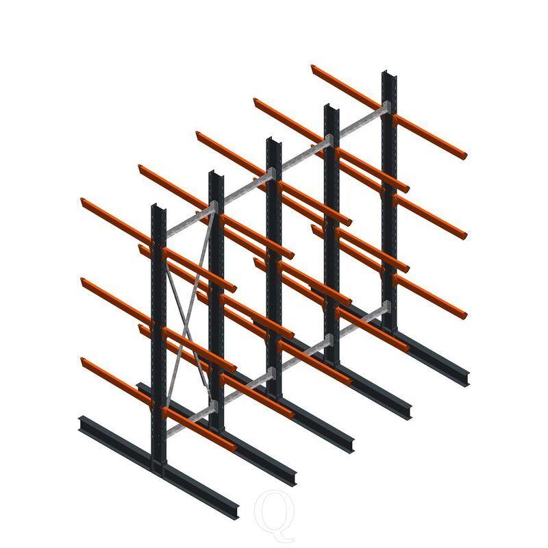 Voordeelrij zware draagarmstelling dubbelzijdig 4000x4091 armlengte 1200 3 niveaus