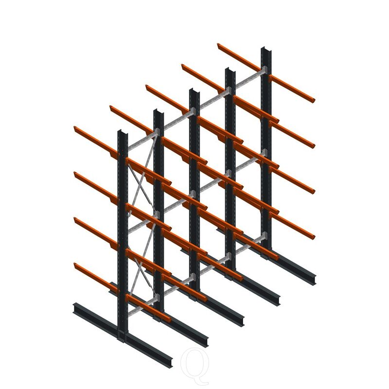 Voordeelrij zware draagarmstelling dubbelzijdig 5000x4100 armlengte 1200 4 niveaus