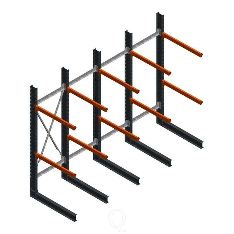 Voordeelrij zware draagarmstelling enkelzijdig 3000x4882 armlengte 1200 2 niveaus