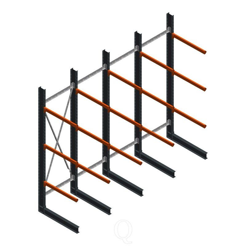Voordeelrij zware draagarmstelling enkelzijdig 4000x4890 armlengte 1200 3 niveaus