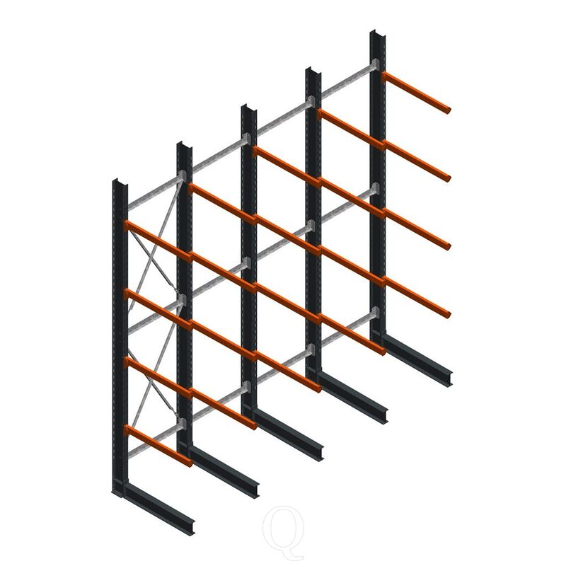 Voordeelrij zware draagarmstelling enkelzijdig 5000x4900 armlengte 1200 4 niveaus