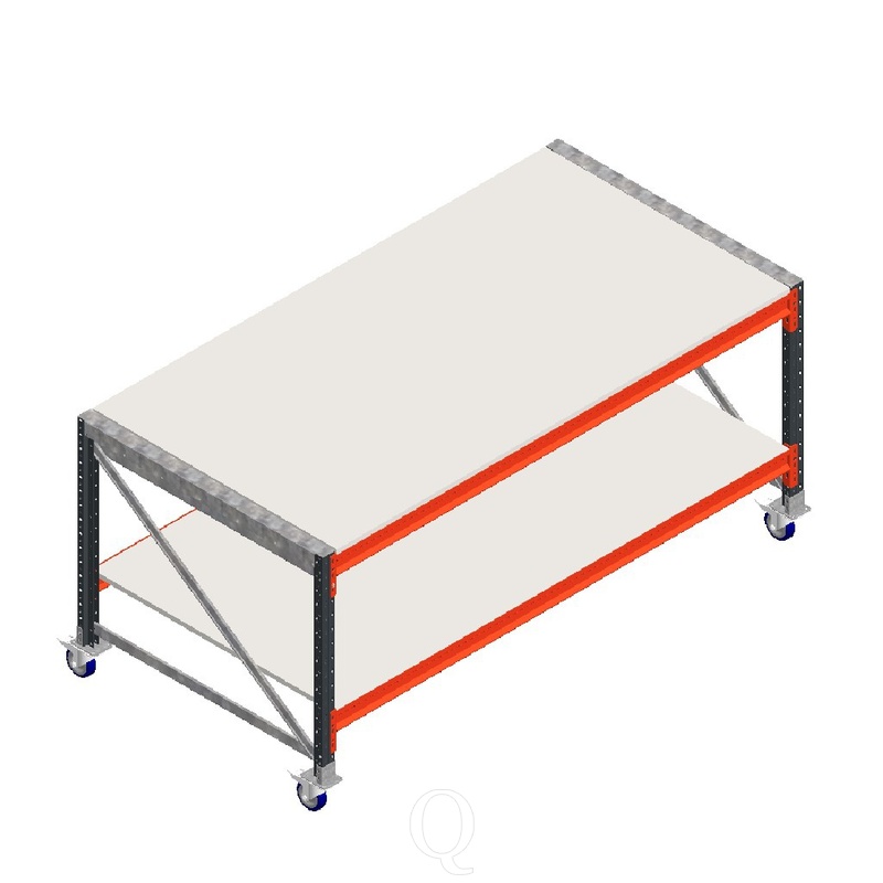 Mobiele werktafel grootvakstelling dubbellaags op wielen beginsectie zonder voorgemonteerde frames