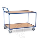 Lichte tafelwagen 300 kg met 2 houten etages en opstaande duwbeugel 1200x800