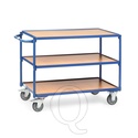 Lichte tafelwagen 300 kg met 3 houten etages en horizontale duwbeugel 850x500