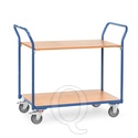 Tafelwagen 200 kg met 2 houten etages en dubbele duwbeugel 1000x600