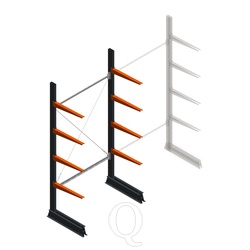 Lichte draagarmstelling enkelzijdig 2500x1250x600 4 niveaus beginsectie