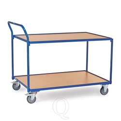 Lichte tafelwagen 300 kg met 2 houten etages en opstaande duwbeugel 1200x800