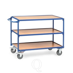 Lichte tafelwagen 300 kg met 3 houten etages en horizontale duwbeugel 850x500