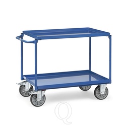 Stalen tafelwagen 400 kg met 2 stalen etages en horizontale duwbeugel 850x500
