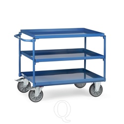 Stalen tafelwagen 400 kg met 3 stalen etages en horizontale duwbeugel 850x500