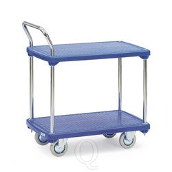 Tafelwagen, transportwagen 200 kg van kunststof met 2 etages en duwbeugel 810x500