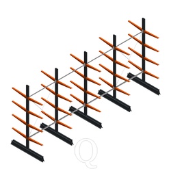 Voordeelrij lichte draagarmstelling dubbelzijdig 2500x5100x600 4 niveaus