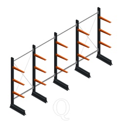 Voordeelrij lichte draagarmstelling enkelzijdig 2000x4100x500 3 niveaus