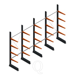 Voordeelrij lichte draagarmstelling enkelzijdig 2500x4100x600 4 niveaus