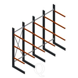 Voordeelrij zware draagarmstelling enkelzijdig 4000x4890 armlengte 1200 3 niveaus