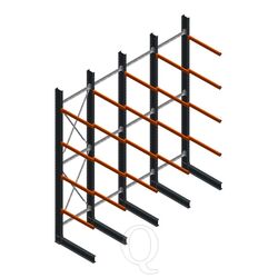 Voordeelrij zware draagarmstelling enkelzijdig 5000x4900 armlengte 1200 4 niveaus