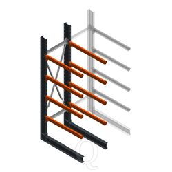 Zware draagarmstelling enkelzijdig 3000x800x1200 4 niveaus beginsectie